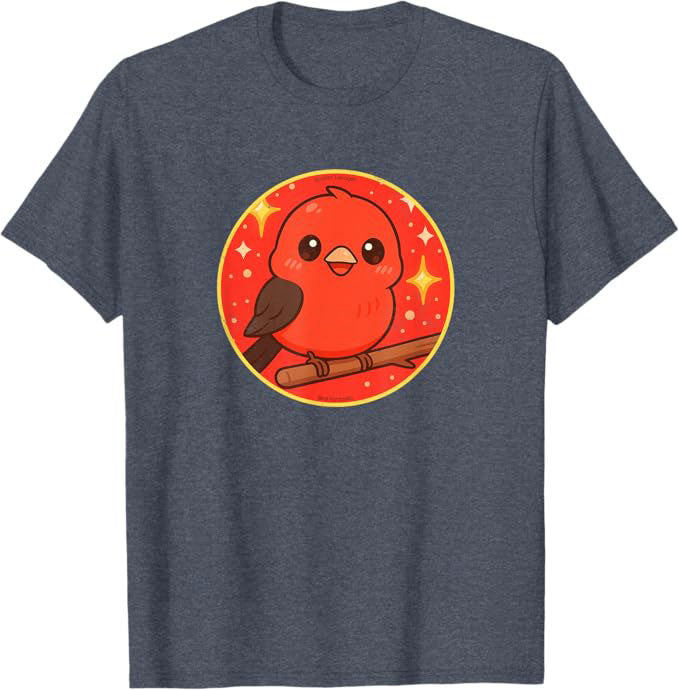 Super Cute Scarlet Tanager Anime Bird Design by Bird.fan | Birding Graphic Tee