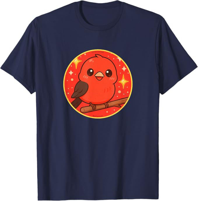Super Cute Scarlet Tanager Anime Bird Design by Bird.fan | Birding Graphic Tee