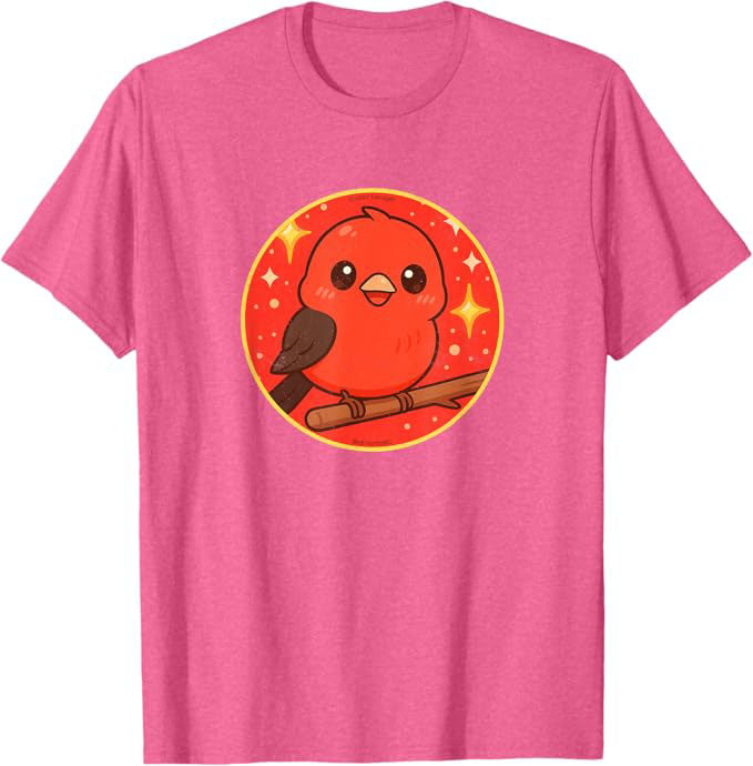 Super Cute Scarlet Tanager Anime Bird Design by Bird.fan | Birding Graphic Tee