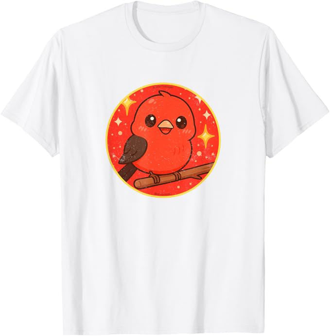 Super Cute Scarlet Tanager Anime Bird Design by Bird.fan | Birding Graphic Tee