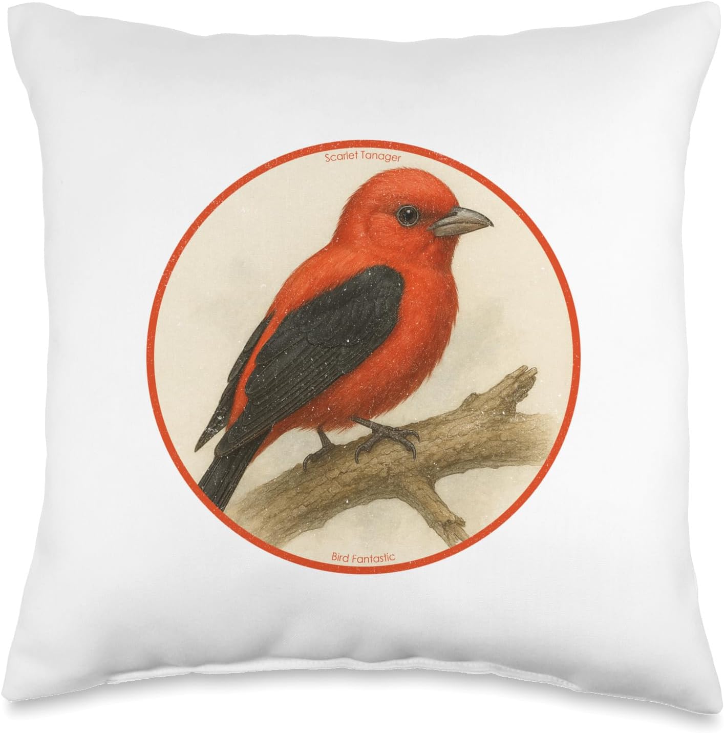 Colorful Retro Scarlet Tanager Bird Design Throw Pillow | by Bird Fantastic