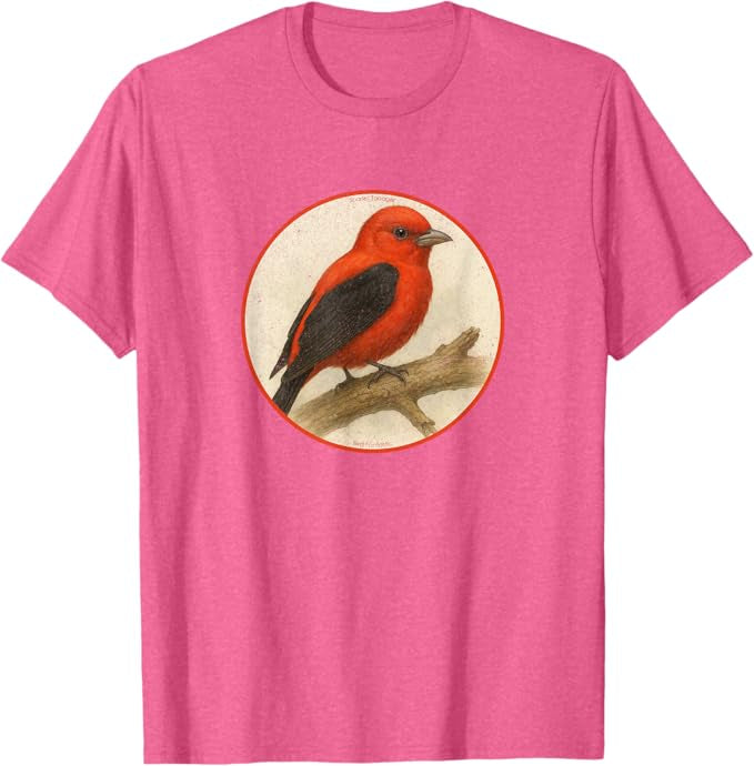 Scarlet Tanager T-Shirt Retro Design by Bird.fan | Men's Birding Graphic Tee