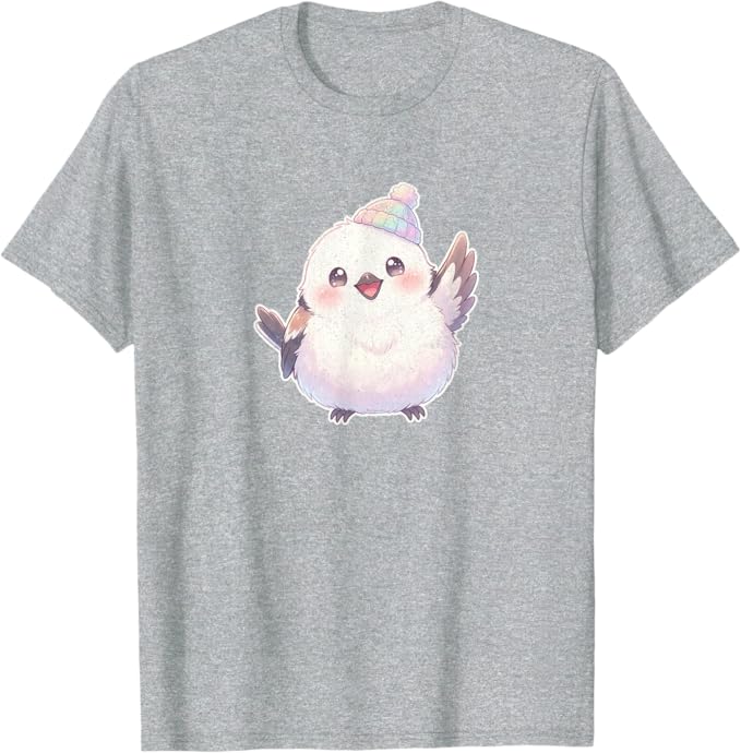 Cute Waving Shima Enaga “Japanese Snow Fairy” in Knit Hat T-Shirt | Birding Graphic Tee