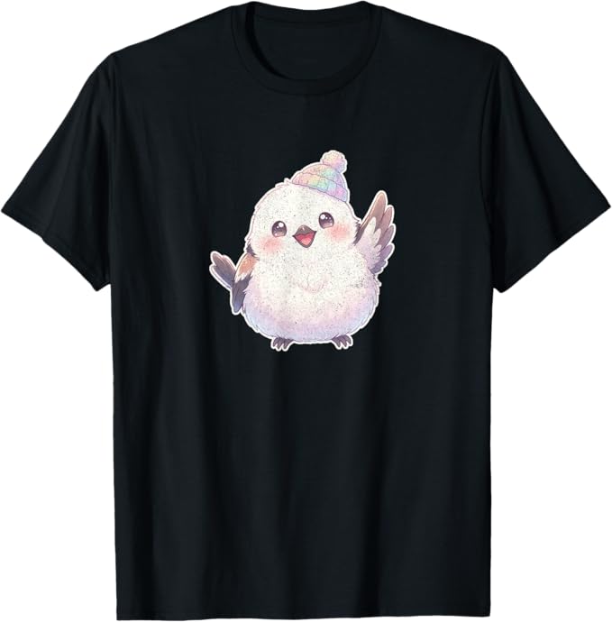 Cute Waving Shima Enaga “Japanese Snow Fairy” in Knit Hat T-Shirt | Birding Graphic Tee