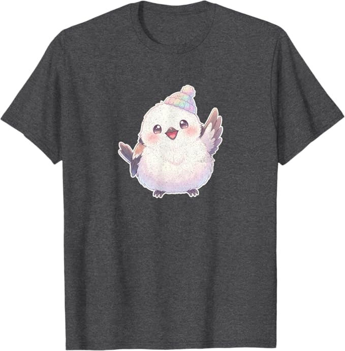 Cute Waving Shima Enaga “Japanese Snow Fairy” in Knit Hat T-Shirt | Birding Graphic Tee