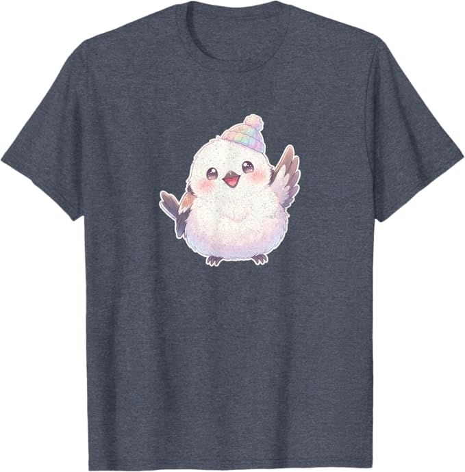 Cute Waving Shima Enaga “Japanese Snow Fairy” in Knit Hat T-Shirt | Birding Graphic Tee