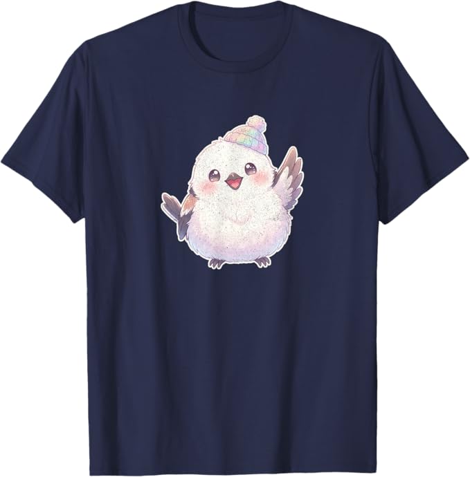 Cute Waving Shima Enaga “Japanese Snow Fairy” in Knit Hat T-Shirt | Birding Graphic Tee
