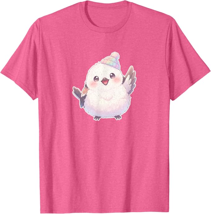 Cute Waving Shima Enaga “Japanese Snow Fairy” in Knit Hat T-Shirt | Birding Graphic Tee