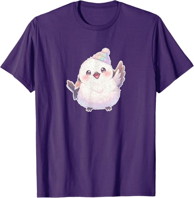 Cute Waving Shima Enaga “Japanese Snow Fairy” in Knit Hat T-Shirt | Birding Graphic Tee