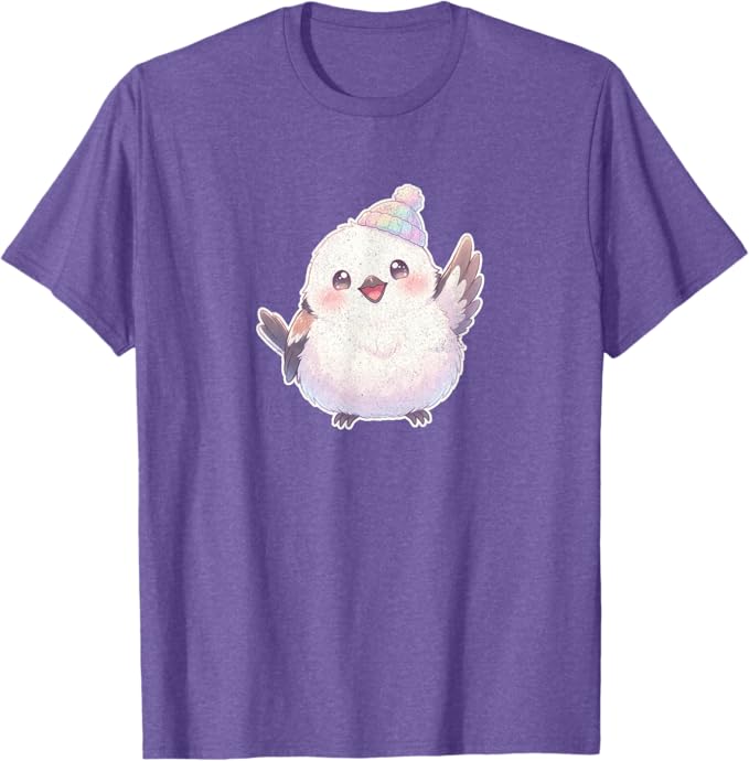 Cute Waving Shima Enaga “Japanese Snow Fairy” in Knit Hat T-Shirt | Birding Graphic Tee