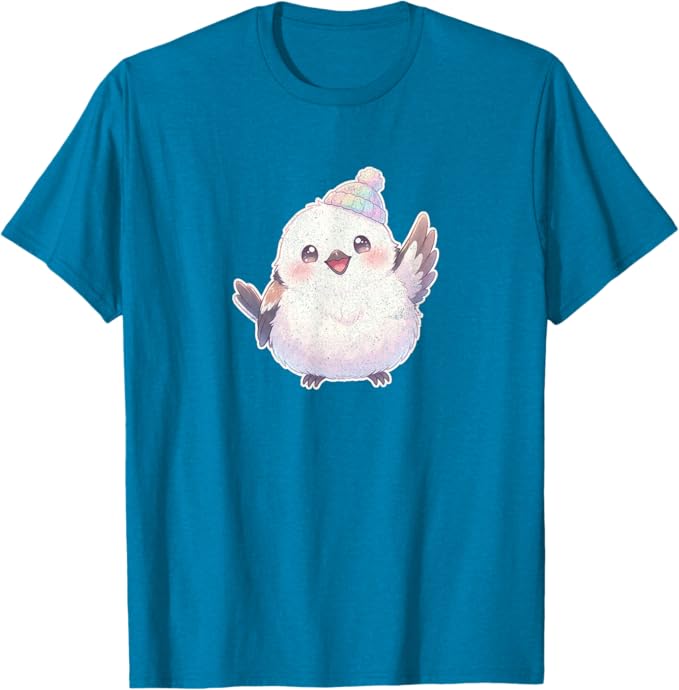 Cute Waving Shima Enaga “Japanese Snow Fairy” in Knit Hat T-Shirt | Birding Graphic Tee