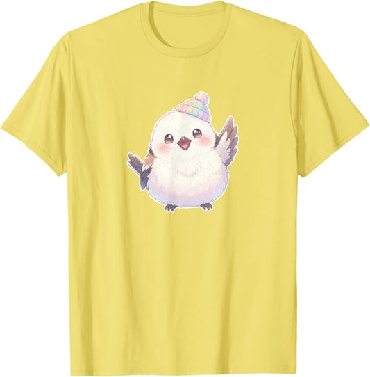 Cute Waving Shima Enaga “Japanese Snow Fairy” in Knit Hat T-Shirt | Birding Graphic Tee