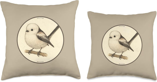 Retro Shima Enaga “Japanese Snow Fairy Bird” Design Throw Pillow | by Bird Fantastic