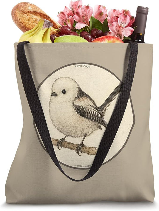 Colorful Retro Shima Enaga “Japanese Snow Fairy Bird” Design Tote Bag by Bird Fantastic