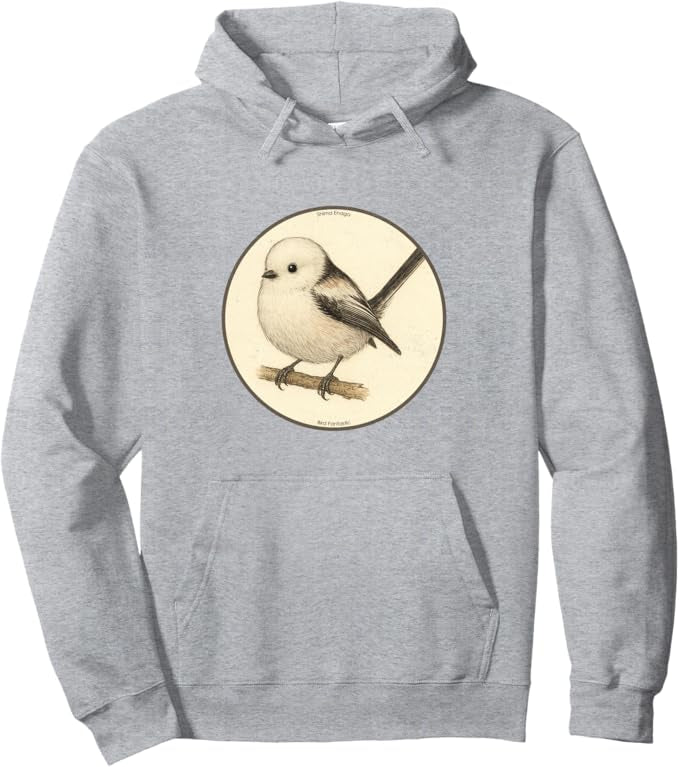 Retro Shima Enaga “Japanese Snow Fairy Bird” Design Pullover Hoodie – Vintage Bird Design Sweatshirt