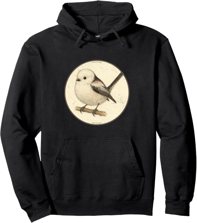 Retro Shima Enaga “Japanese Snow Fairy Bird” Design Pullover Hoodie – Vintage Bird Design Sweatshirt