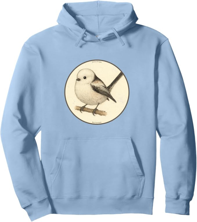 Retro Shima Enaga “Japanese Snow Fairy Bird” Design Pullover Hoodie – Vintage Bird Design Sweatshirt
