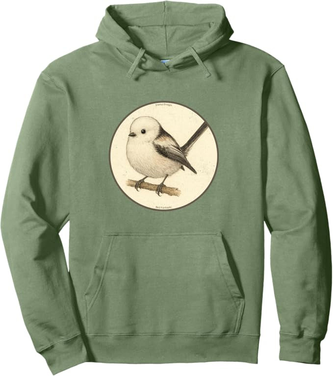 Retro Shima Enaga “Japanese Snow Fairy Bird” Design Pullover Hoodie – Vintage Bird Design Sweatshirt