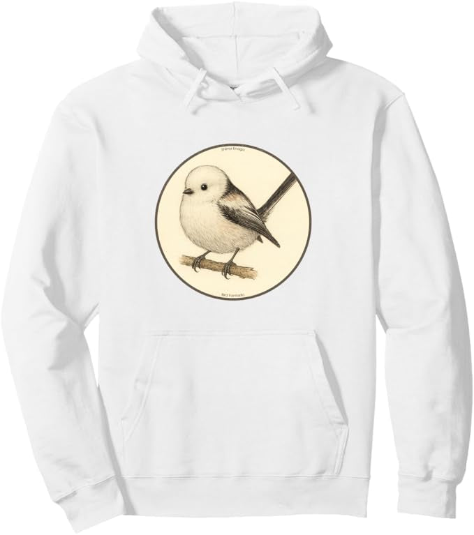Retro Shima Enaga “Japanese Snow Fairy Bird” Design Pullover Hoodie – Vintage Bird Design Sweatshirt