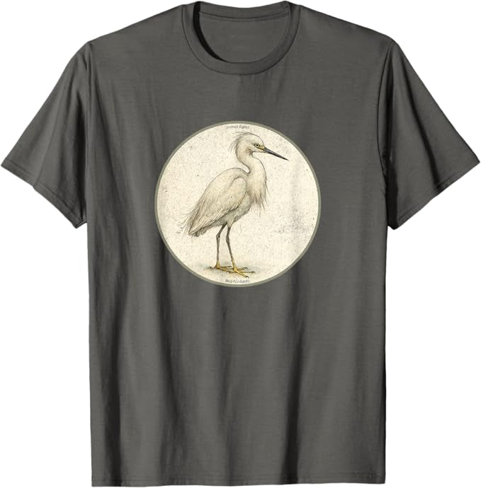 Snowy Egret T-Shirt Retro Design by Bird.fan | Men's Birding Graphic Tee