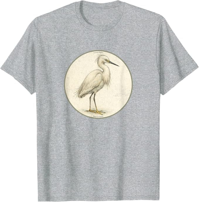 Snowy Egret T-Shirt Retro Design by Bird.fan | Men's Birding Graphic Tee