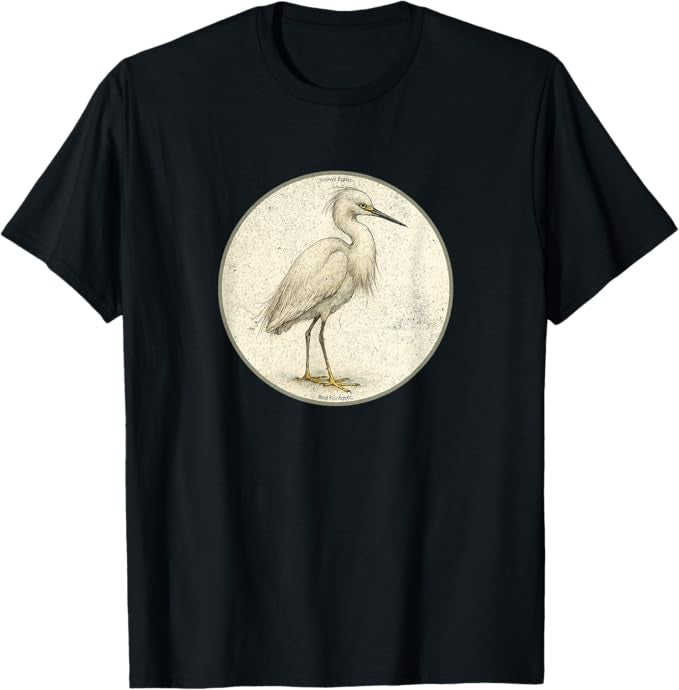 Snowy Egret T-Shirt Retro Design by Bird.fan | Men's Birding Graphic Tee