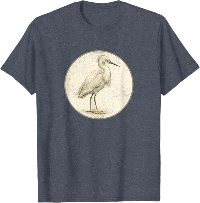 Snowy Egret T-Shirt Retro Design by Bird.fan | Men's Birding Graphic Tee