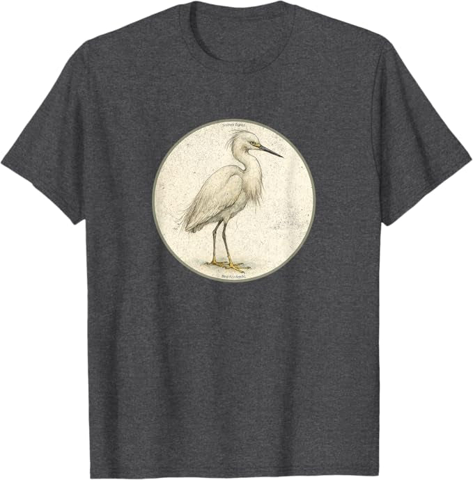 Snowy Egret T-Shirt Retro Design by Bird.fan | Men's Birding Graphic Tee