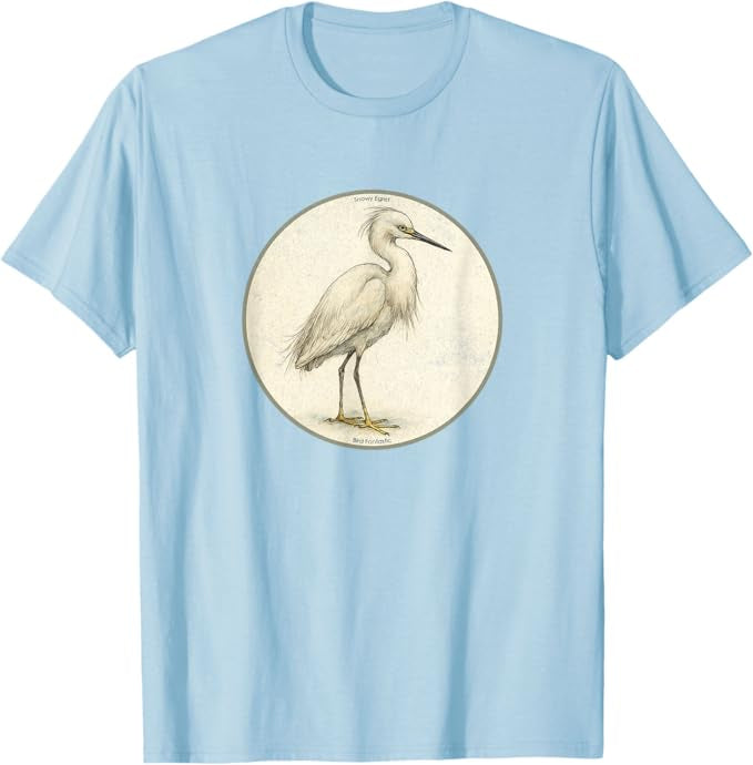 Snowy Egret T-Shirt Retro Design by Bird.fan | Men's Birding Graphic Tee