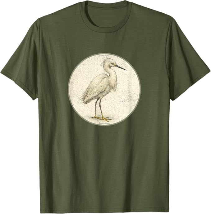 Snowy Egret T-Shirt Retro Design by Bird.fan | Men's Birding Graphic Tee
