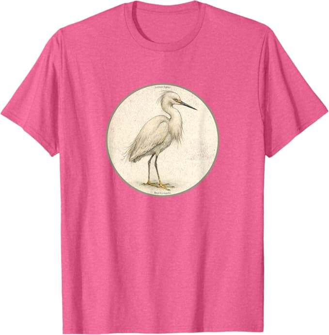 Snowy Egret T-Shirt Retro Design by Bird.fan | Men's Birding Graphic Tee