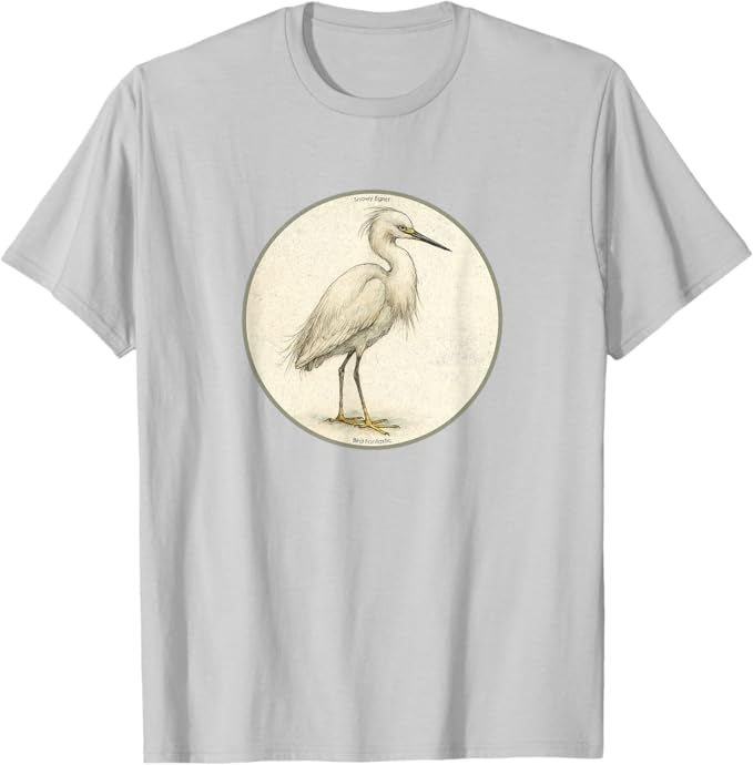 Snowy Egret T-Shirt Retro Design by Bird.fan | Men's Birding Graphic Tee