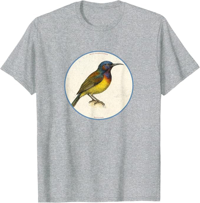 Retro Brown-Throated Sunbird Bird Design T-Shirt Design 10 Colors by Bird Fantastic | Birding Graphic Tee