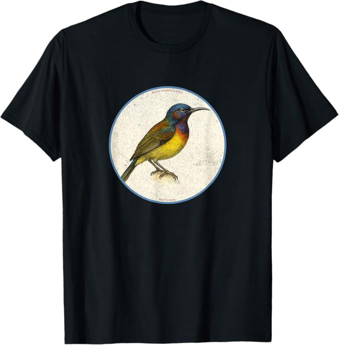 Retro Brown-Throated Sunbird Bird Design T-Shirt Design 10 Colors by Bird Fantastic | Birding Graphic Tee