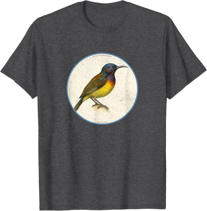 Retro Brown-Throated Sunbird Bird Design T-Shirt Design 10 Colors by Bird Fantastic | Birding Graphic Tee