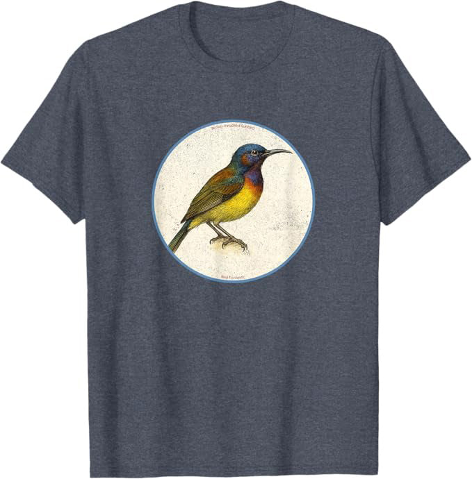 Retro Brown-Throated Sunbird Bird Design T-Shirt Design 10 Colors by Bird Fantastic | Birding Graphic Tee