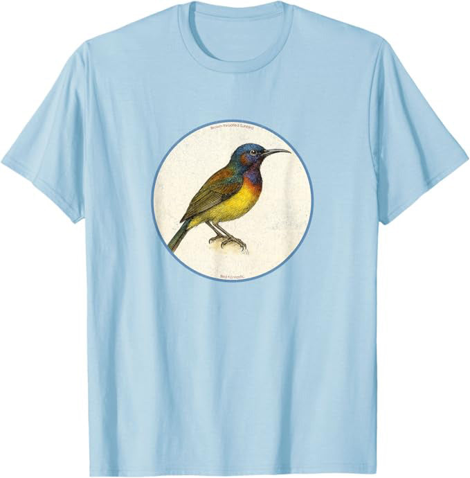 Retro Brown-Throated Sunbird Bird Design T-Shirt Design 10 Colors by Bird Fantastic | Birding Graphic Tee
