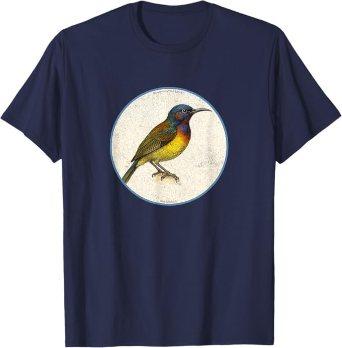 Retro Brown-Throated Sunbird Bird Design T-Shirt Design 10 Colors by Bird Fantastic | Birding Graphic Tee