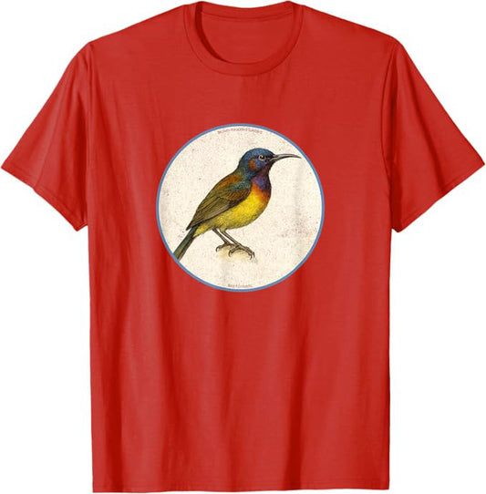 Retro Brown-Throated Sunbird Bird Design T-Shirt Design 10 Colors by Bird Fantastic | Birding Graphic Tee
