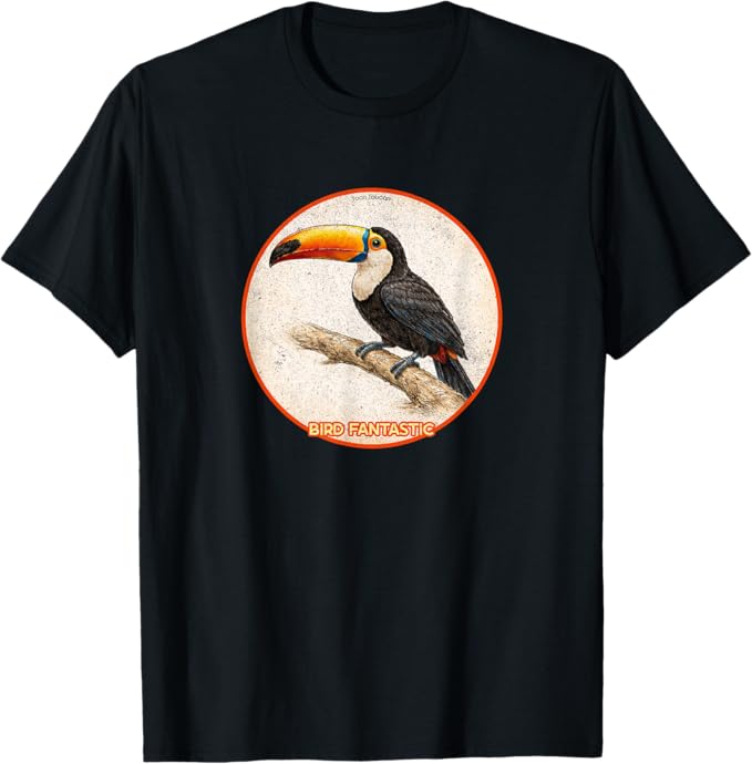 Retro Toco Toucan T-Shirt Design 10 Colors by Bird Fantastic | Birding Graphic Tee