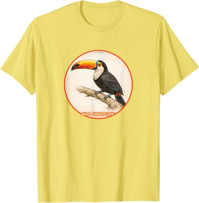 Retro Toco Toucan T-Shirt Design 10 Colors by Bird Fantastic | Birding Graphic Tee