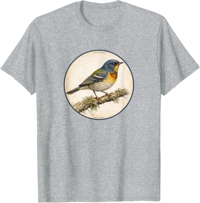 Retro Tropical Parula T-Shirt Design 10 Colors by Bird Fantastic | Birding Graphic Tee