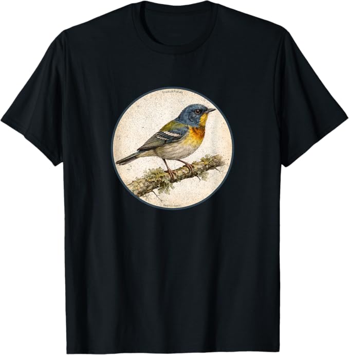 Retro Tropical Parula T-Shirt Design 10 Colors by Bird Fantastic | Birding Graphic Tee