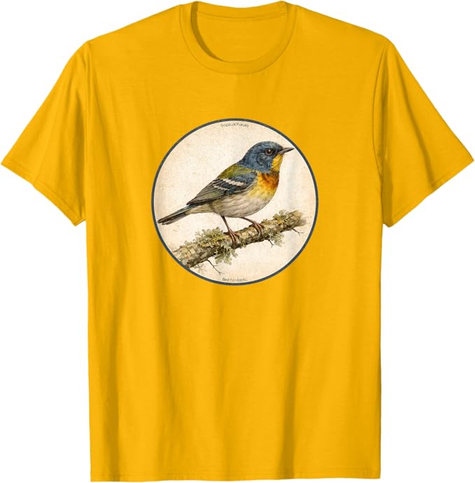 Retro Tropical Parula T-Shirt Design 10 Colors by Bird Fantastic | Birding Graphic Tee