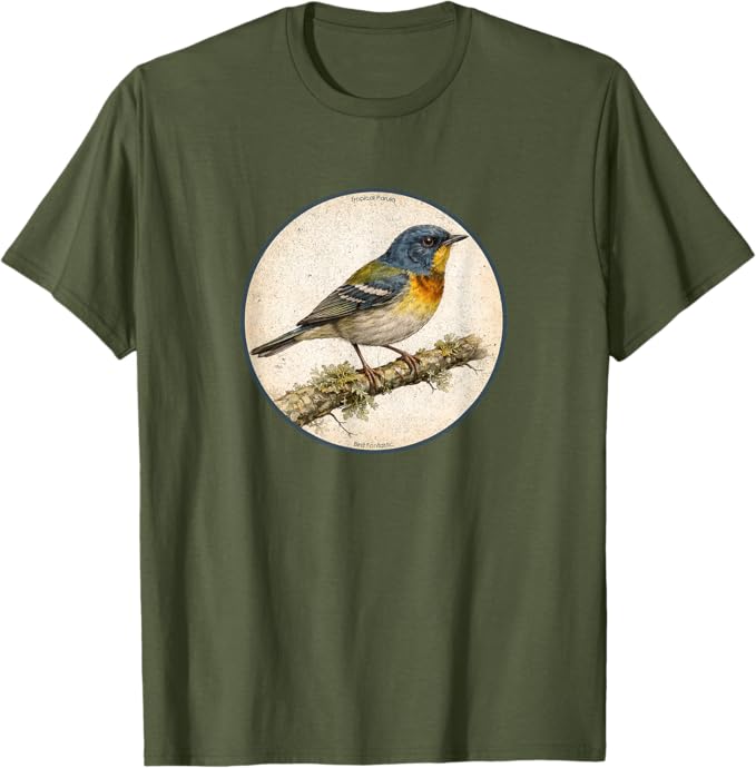 Retro Tropical Parula T-Shirt Design 10 Colors by Bird Fantastic | Birding Graphic Tee