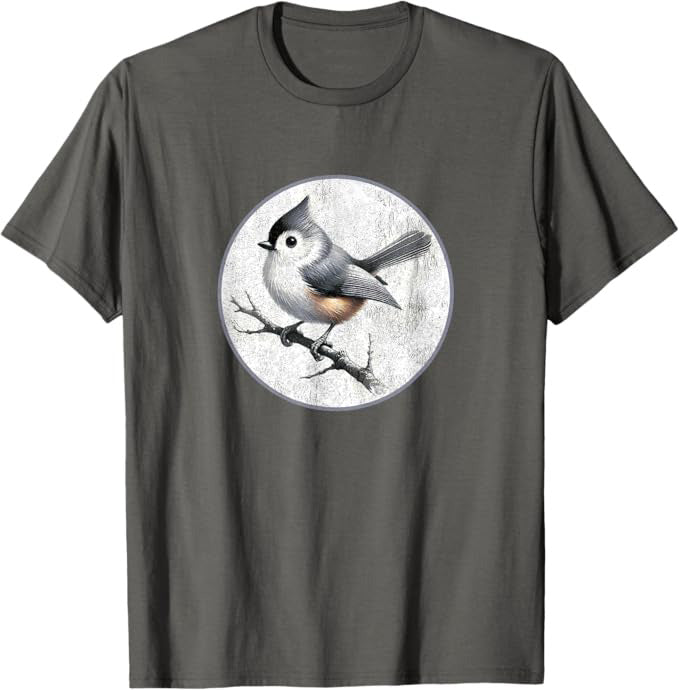 Retro Tufted Titmouse Design T-Shirt Design 10 Colors by Bird Fantastic | Birding Graphic Tee