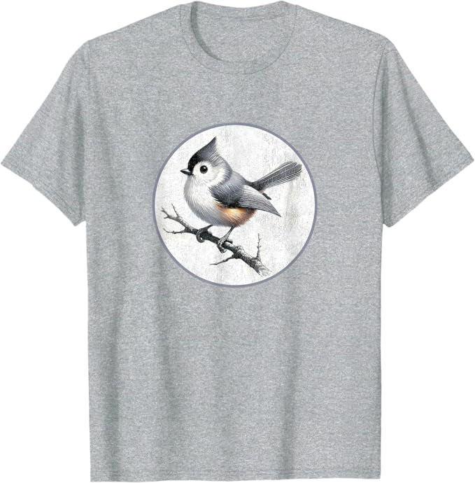 Retro Tufted Titmouse Design T-Shirt Design 10 Colors by Bird Fantastic | Birding Graphic Tee