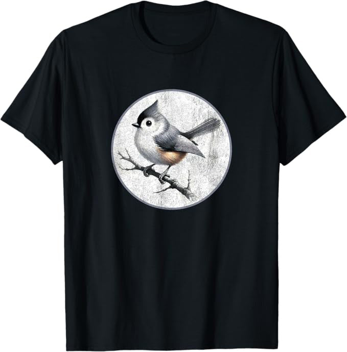 Retro Tufted Titmouse Design T-Shirt Design 10 Colors by Bird Fantastic | Birding Graphic Tee