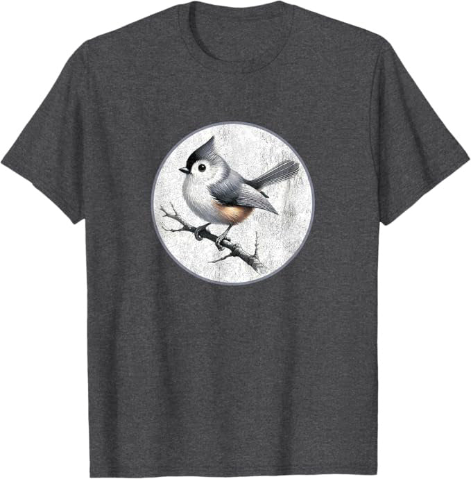 Retro Tufted Titmouse Design T-Shirt Design 10 Colors by Bird Fantastic | Birding Graphic Tee