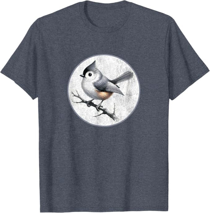 Retro Tufted Titmouse Design T-Shirt Design 10 Colors by Bird Fantastic | Birding Graphic Tee